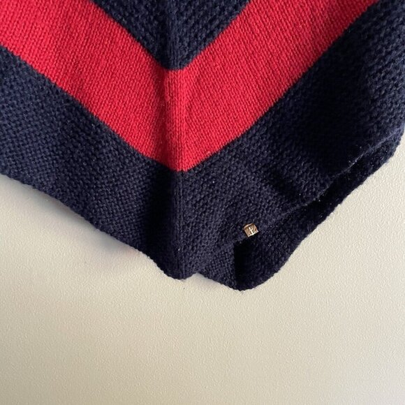 Sperry Topsider Women One Size Navy Blue/Red Large Stripe Cowl Neck Sweater Cape - Picture 2 of 9